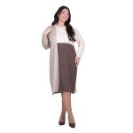 Fairyland Φόρεμα Μπεζ Με Σοκολά & Εκρού Γυναικείο Πλεκτό Μidi Casual All Day Free Size - FM-1062-MS