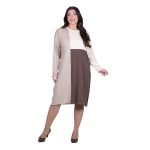 Fairyland Φόρεμα Μπεζ Με Σοκολά & Εκρού Γυναικείο Πλεκτό Μidi Casual All Day Free Size - FM-1062-MS - Image 2