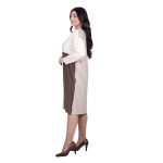 Fairyland Φόρεμα Μπεζ Με Σοκολά & Εκρού Γυναικείο Πλεκτό Μidi Casual All Day Free Size - FM-1062-MS - Image 3