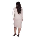 Fairyland Φόρεμα Μπεζ Με Σοκολά & Εκρού Γυναικείο Πλεκτό Μidi Casual All Day Free Size - FM-1062-MS - Image 4