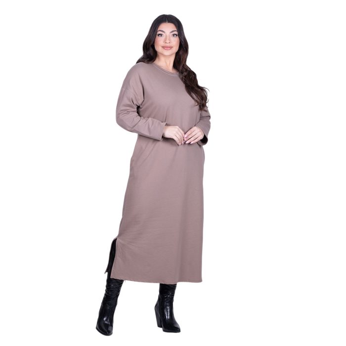 Fairyland Φόρεμα Μόκα Γυναικείο Σε Ίσια Γραμμή Casual Μακρύ All Day Free Size - FM-12642-MG - Image 3