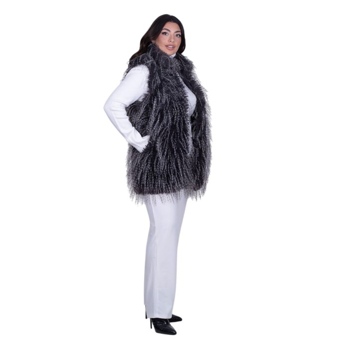 Fairyland Moschato Γιλέκο Ασπρόμαυρο Γυναικείο Γούνινο Οικολογικό Χνουδωτό Casual All Day - FM-1310-G - Image 3