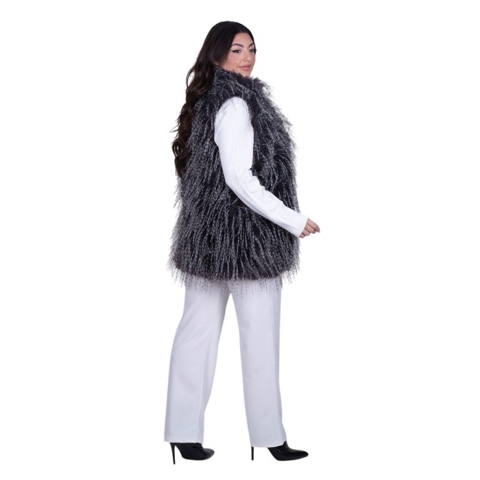 Fairyland Moschato Γιλέκο Ασπρόμαυρο Γυναικείο Γούνινο Οικολογικό Χνουδωτό Casual All Day - FM-1310-G - Image 4