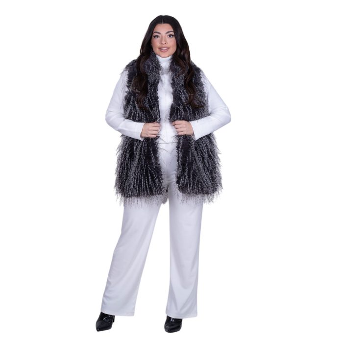 Fairyland Moschato Γιλέκο Ασπρόμαυρο Γυναικείο Γούνινο Οικολογικό Χνουδωτό Casual All Day - FM-1310-G - Image 5
