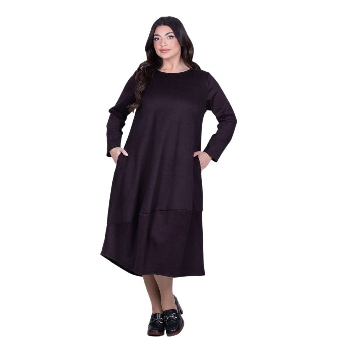 Fairyland Φόρεμα Δαμασκηνί Γυναικείο Midi Εβαζέ Με Τσέπες All Day Free Size - FM-20863-DA - Image 4