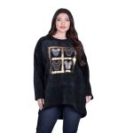 Fairyland Μπλούζα Μαύρη Γυναικεία Ασύμμετρη Velvet Με Mickey Mouse Casoual All Day Free Size - FM-2504-BC