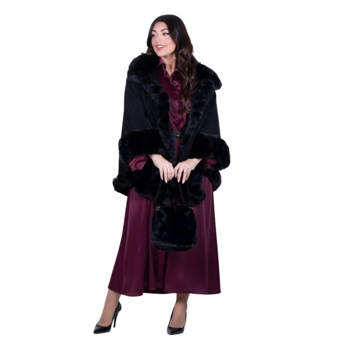 Fairyland Κάπα Μαύρη Γυναικεία Με Οικολογική Γούνα All Day Free Size - FM-30985-BC - Image 5