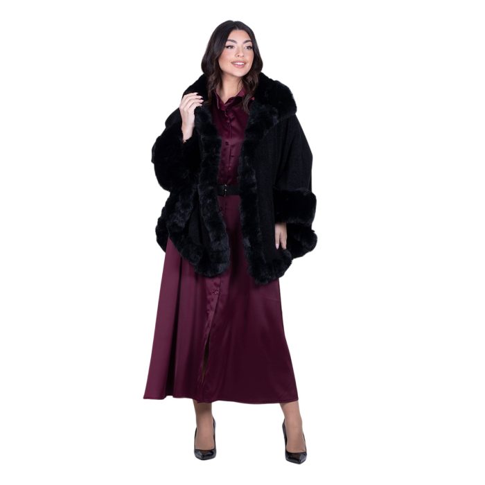 Fairyland Κάπα Μαύρη Γυναικεία Με Οικολογική Γούνα All Day Free Size - FM-30985-BC - Image 6