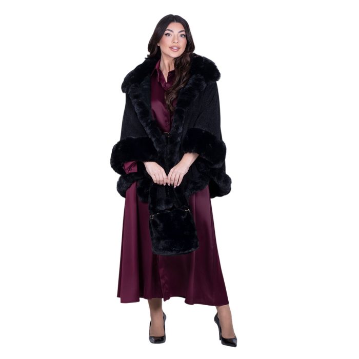 Fairyland Κάπα Μαύρη Γυναικεία Με Οικολογική Γούνα All Day Free Size - FM-30985-BC - Image 8