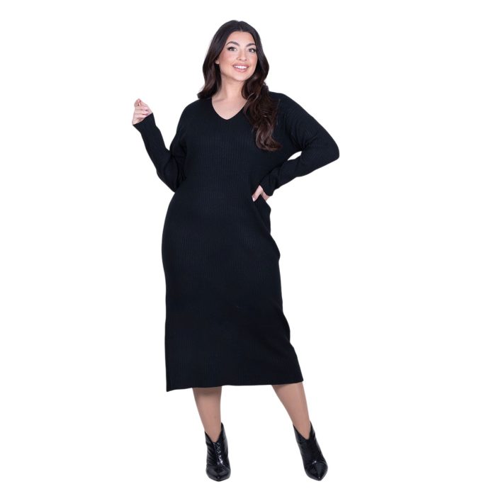 Fairyland Φόρεμα Μαύρο Γυναικείο Πλεκτό Μidi Με Ντεκολτέ Casual All Day Free Size - FM-70068-BC - Image 3