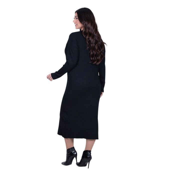 Fairyland Φόρεμα Μαύρο Γυναικείο Πλεκτό Μidi Με Ντεκολτέ Casual All Day Free Size - FM-70068-BC - Image 4