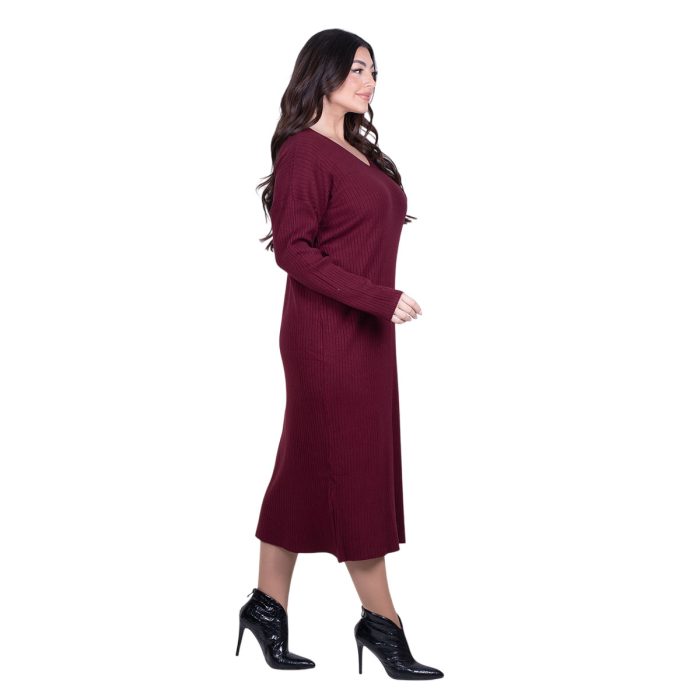 Fairyland Φόρεμα Μπορντό Γυναικείο Πλεκτό Μidi Με Ντεκολτέ Casual All Day Free Size - FM-70068-BR - Image 3