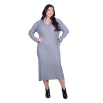 Fairyland Φόρεμα Γκρι Γυναικείο Πλεκτό Μidi Με Ντεκολτέ Casual All Day Free Size - FM-70068-GR