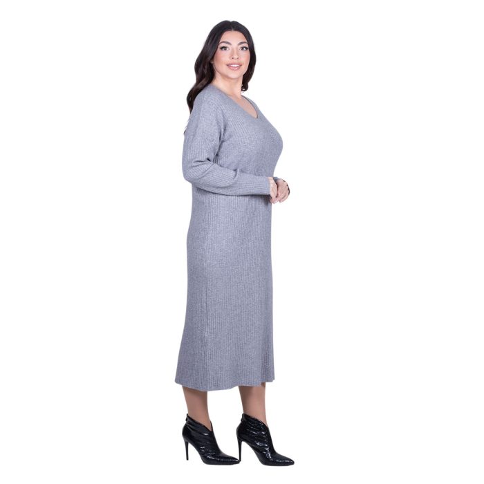 Fairyland Φόρεμα Γκρι Γυναικείο Πλεκτό Μidi Με Ντεκολτέ Casual All Day Free Size - FM-70068-GR - Image 3