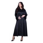 Fairyland Φόρεμα Μαύρο Γυναικείο Σατινέ Με Κουμπιά Μακρύ Άλφα Γραμμή All Day Free Size - FM-7275-BC - Image 4