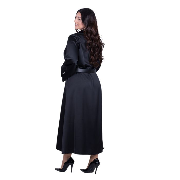 Fairyland Φόρεμα Μαύρο Γυναικείο Σατινέ Με Κουμπιά Μακρύ Άλφα Γραμμή All Day Free Size - FM-7275-BC - Image 6