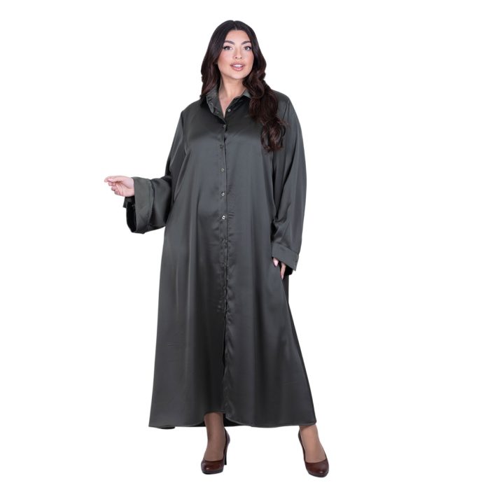 Fairyland Φόρεμα Πράσινο Γυναικείο Σατινέ Με Κουμπιά Μακρύ Άλφα Γραμμή All Day Free Size - FM-7275-GR - Image 4