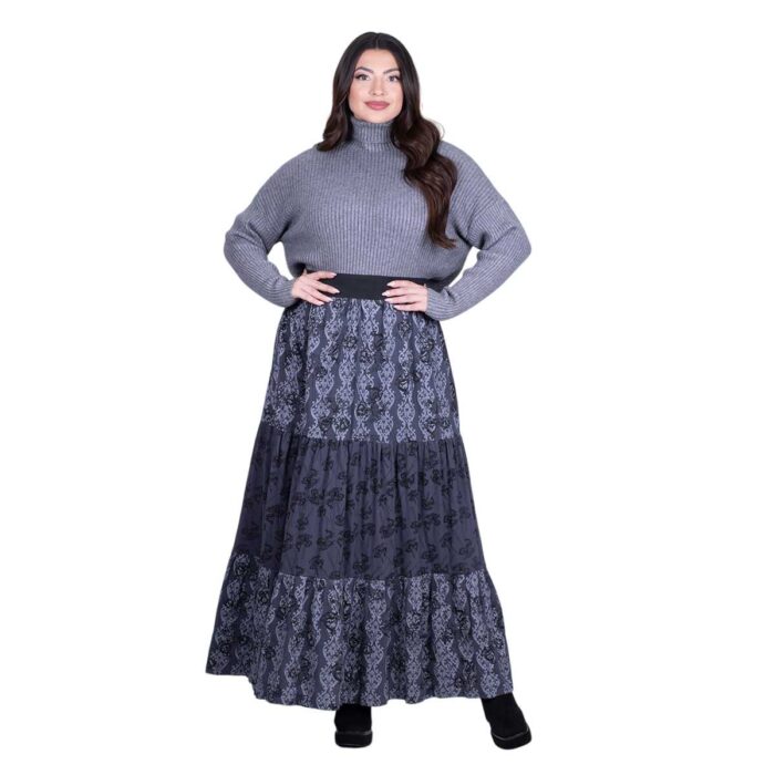 Platinum Φούστα Γκρι Με Μαύρο Γυναικεία Maxi Boho Με Λαστιχο All Day Free Size - FS-2211-B