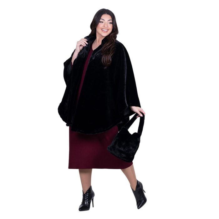 Gomore Κάπα Μαύρη Γούνινη Γυναικεία Οικολογική Με Φόδρα All Day - GM-24499-BC - Image 5