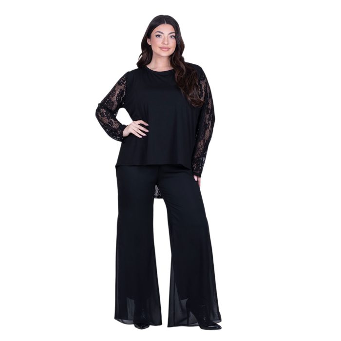 Gomore Μπλούζα Μαύρη Με Δαντέλα Γυναικεία Μακρυμάνικη Ασύμμετρη All Day - GM-24910 - Image 5