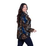 Gomore Μπλούζα Μπλε Γυναικεία Ανάγλυφη Με Ξεχειλωτό Γιακά Μακρυμάνικη Ασύμμετρη All Day - GM-24959-BL - Image 4