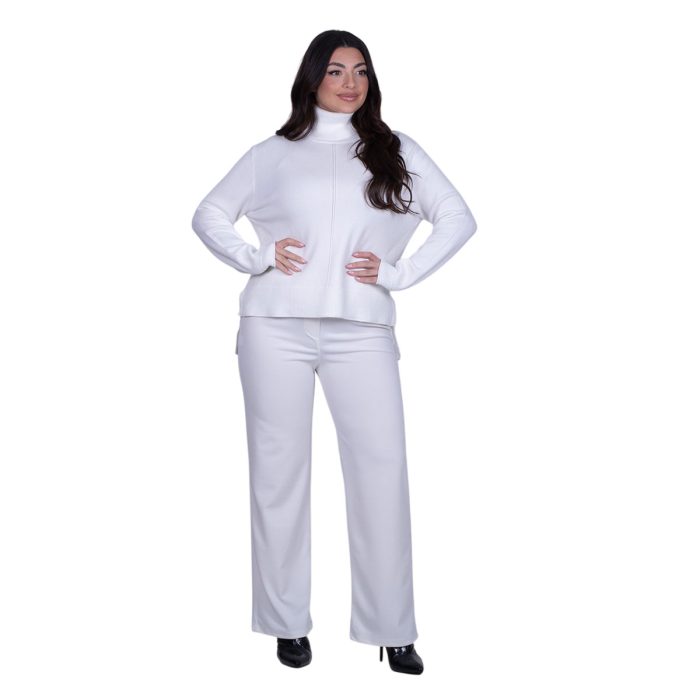 Gomore Μπλούζα Λευκή Γυναικεία Πλεκτή Με Ζιβάγκο Ασύμμετρη All Day Free Size - GM-56232-W - Image 5