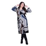 Gomore Φόρεμα Γκρι Με Πολύχρωμα Γεωμετρικά Σχέδια Γυναικείο Μidi Σε Ίσια Γραμμή - GM-56769-G