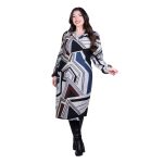 Gomore Φόρεμα Γκρι Με Πολύχρωμα Γεωμετρικά Σχέδια Γυναικείο Μidi Σε Ίσια Γραμμή - GM-56769-G - Image 2