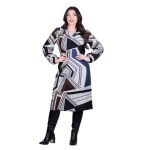 Gomore Φόρεμα Γκρι Με Πολύχρωμα Γεωμετρικά Σχέδια Γυναικείο Μidi Σε Ίσια Γραμμή - GM-56769-G - Image 3