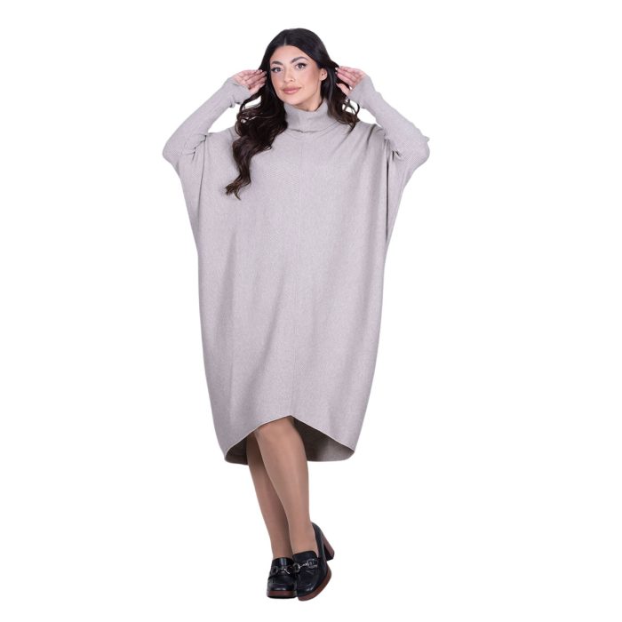 Platinum Φόρεμα Μόκα Γυναικείο Casual Φαρδύ Midi Ασύμμετρο Με Ζιβάγκο All Day Free Size - IT-041-52-MG