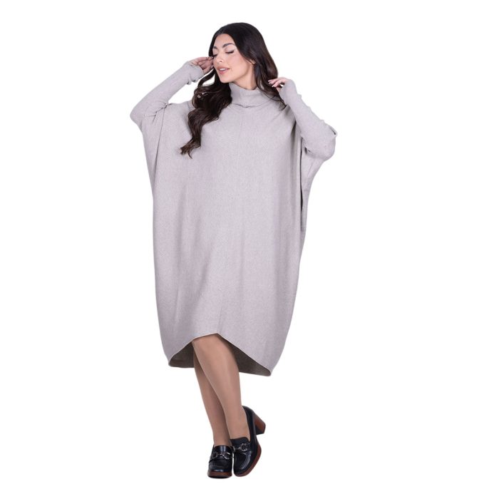 Platinum Φόρεμα Μόκα Γυναικείο Casual Φαρδύ Midi Ασύμμετρο Με Ζιβάγκο All Day Free Size - IT-041-52-MG - Image 4