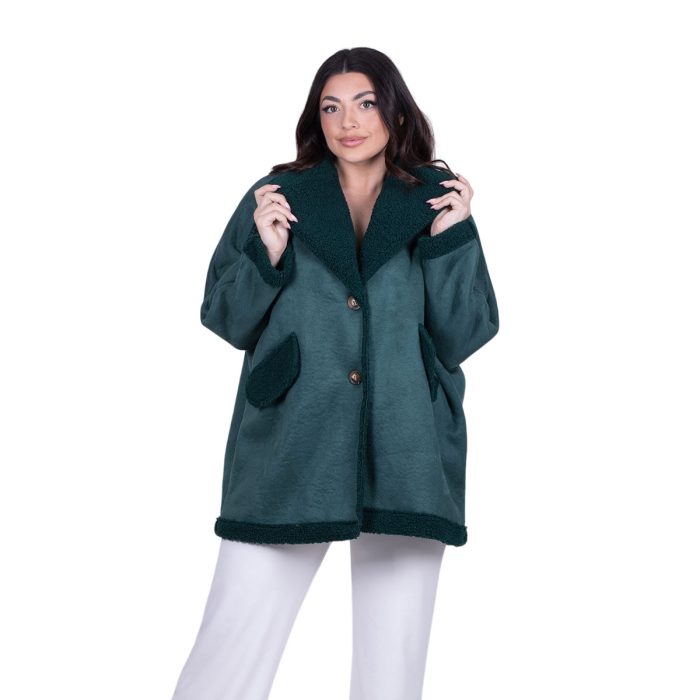 Platinum Γυναικείο Πράσινο Ημίπαλτο Μουτόν Γυναικείο Με Γούνα Casual All Day Free Size - IT-06079-GR - Image 3