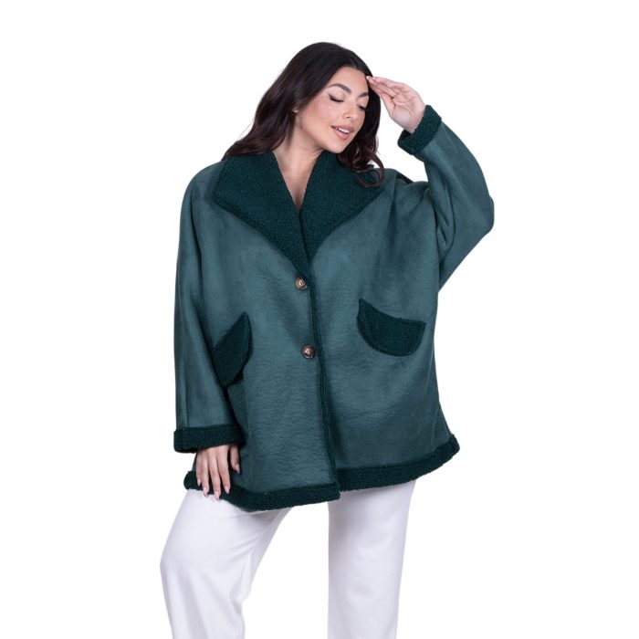 Platinum Γυναικείο Πράσινο Ημίπαλτο Μουτόν Γυναικείο Με Γούνα Casual All Day Free Size - IT-06079-GR - Image 4