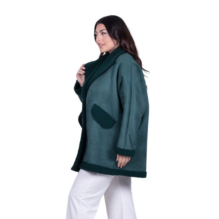 Platinum Γυναικείο Πράσινο Ημίπαλτο Μουτόν Γυναικείο Με Γούνα Casual All Day Free Size - 06079-GR - Image 4