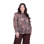 Platinum Πουκάμισο Καφέ Γυναικείο Με Γεωμετρικά Χρωματιστά Σχέδια Mακρυμάνικο All Day Free Size - IT-1322-BR - Image 2