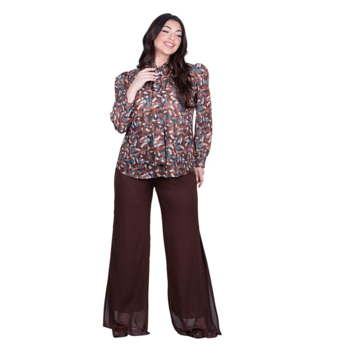 Platinum Πουκάμισο Καφέ Γυναικείο Με Γεωμετρικά Χρωματιστά Σχέδια Mακρυμάνικο All Day Free Size - IT-1322-BR - Image 5