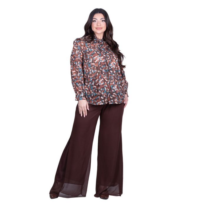 Platinum Πουκάμισο Καφέ Γυναικείο Με Γεωμετρικά Χρωματιστά Σχέδια Mακρυμάνικο All Day Free Size - IT-1322-BR - Image 6