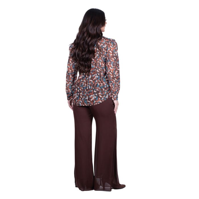 Platinum Πουκάμισο Καφέ Γυναικείο Με Γεωμετρικά Χρωματιστά Σχέδια Mακρυμάνικο All Day Free Size - IT-1322-BR - Image 8