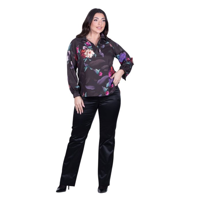 Platinum Μπλούζα Μαύρη Με Χρωματιστά Floral Γυναικεία Mακρυμάνικη All Day Free Size - IT-187-GU - Image 5