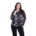 Platinum Πουκάμισο Μαύρο Με Γκρι Floral  Γυναικείο Mακρυμάνικο All Day Free Size - IT-250-GU-BC