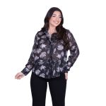 Platinum Πουκάμισο Μαύρο Με Γκρι Floral  Γυναικείο Mακρυμάνικο All Day Free Size - IT-250-GU-BC - Image 2