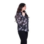 Platinum Πουκάμισο Μαύρο Με Γκρι Floral  Γυναικείο Mακρυμάνικο All Day Free Size - IT-250-GU-BC - Image 3