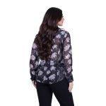Platinum Πουκάμισο Μαύρο Με Γκρι Floral  Γυναικείο Mακρυμάνικο All Day Free Size - IT-250-GU-BC - Image 4