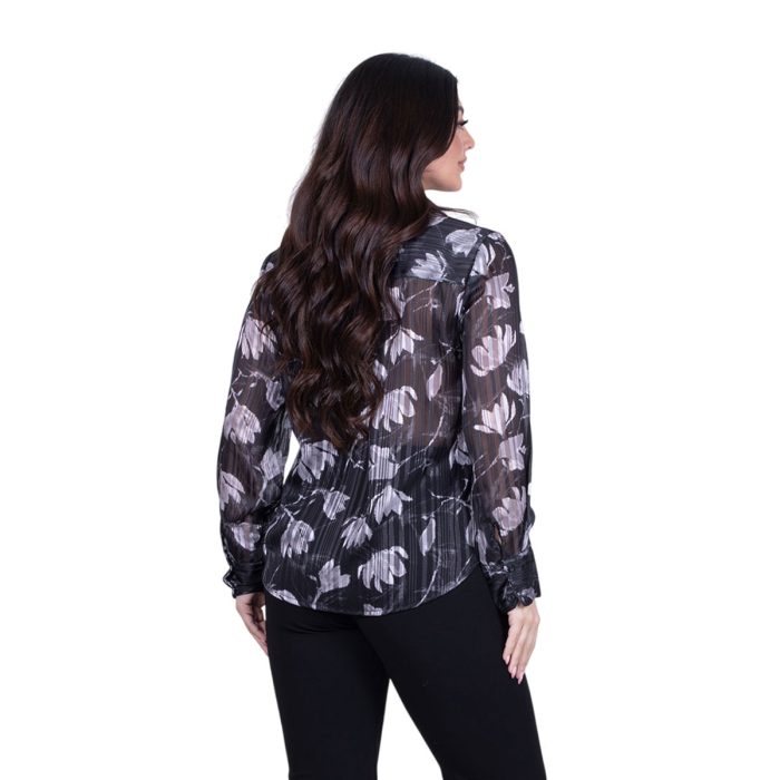 Platinum Πουκάμισο Μαύρο Με Γκρι Floral  Γυναικείο Mακρυμάνικο All Day Free Size - IT-250-GU-BC - Image 4