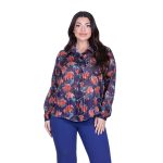 Platinum Πουκάμισο Μωβ Με Χρωματιστά Floral  Γυναικείο Mακρυμάνικο All Day Free Size - IT-250-GU-V - Image 2