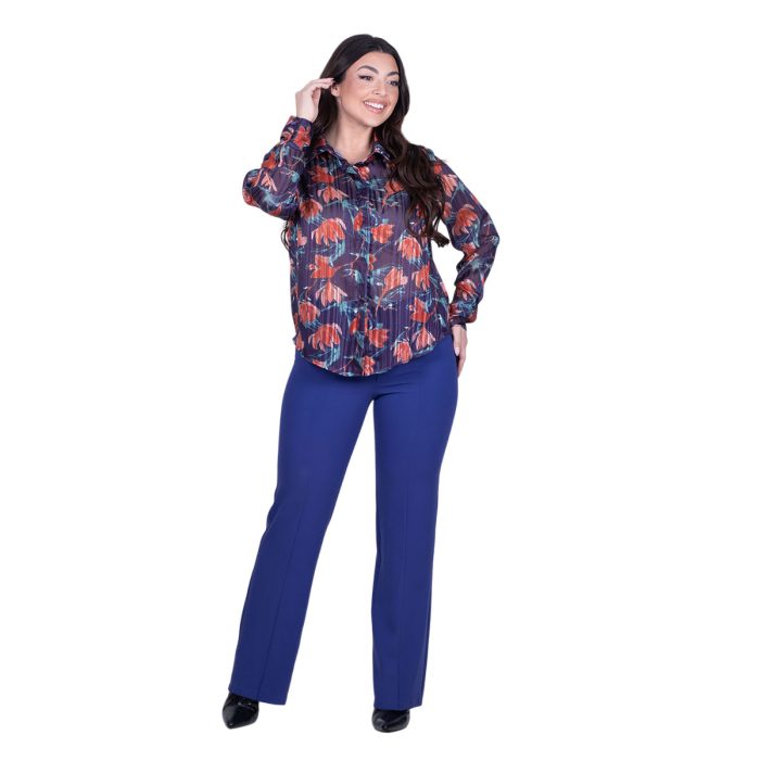 Platinum Πουκάμισο Μωβ Με Χρωματιστά Floral  Γυναικείο Mακρυμάνικο All Day Free Size - IT-250-GU-V - Image 6