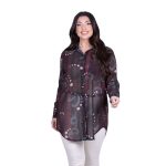 Platinum Πουκαμίσα Μπορντό Γυναικεία Με Εμπριμέ Σχέδιο Mακρυμάνικη Μακριά All Day Free Size - IT-253-GU