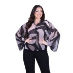 Platinum Πουκάμισο Μαύρο Γυναικείο Με Εμπριμέ Σχέδια Mακρυμάνικο All Day Free Size - IT-254-GU