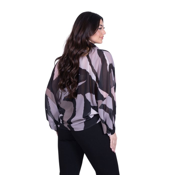 Platinum Πουκάμισο Μαύρο Γυναικείο Με Εμπριμέ Σχέδια Mακρυμάνικο All Day Free Size - IT-254-GU - Image 4