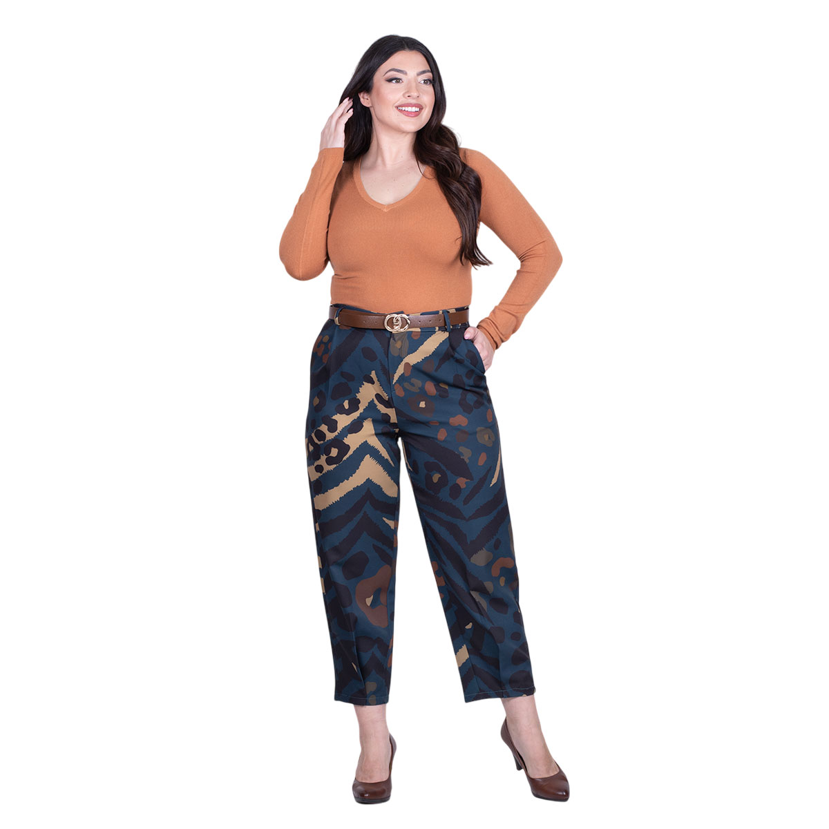 IT-256-GUPna Platinum Παντελόνι Πετρολ Με Γήινα Animal Prtnt Γυναικείο All Day - IT-256-GUP - Image 1